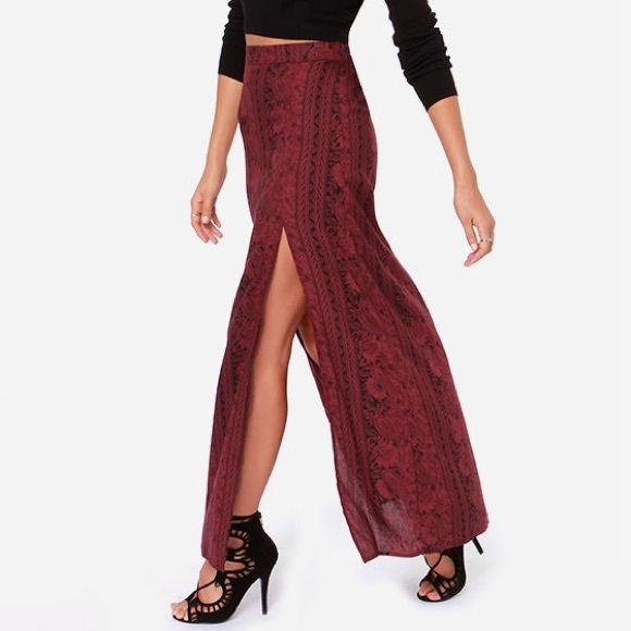 Billabong Never Look Back Wine Red Maxi Skirt - Picture 2 of 5